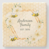 バンブルバチ熱帯フローラ黄モノグラム ストーンコースター (正面)