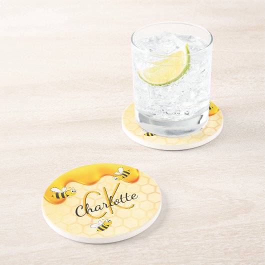 バンブルビーハニカムハチミツはモノグラムの甘いドリップ コースター (側面)