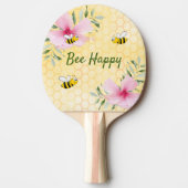 バンブルビーピンク花模様イエローハニカム 卓球ラケット (正面)