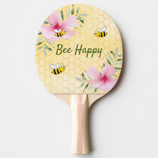 バンブルビーピンク花模様イエローハニカム 卓球ラケット (正面)