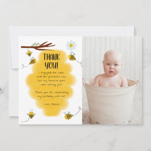 バンブルビー誕生日パーティーの写真ありがとうカード 招待状 (正面)