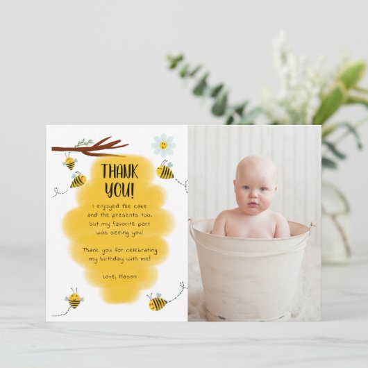 バンブルビー誕生日パーティーの写真ありがとうカード 招待状 (スタンド正面)