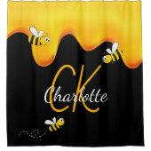 バンブルミツバチ蜂蜜がモノグラムブラックゴールデンを滴下 シャワーカーテン (正面)