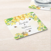 バンブルミツバチ蜂蜜の黄色結婚花模様 スクエアペーパーコースター (アングル)