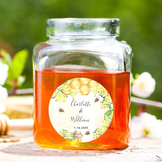 バンブルミツバチ蜂蜜の黄色結婚花模様 ラウンドシール