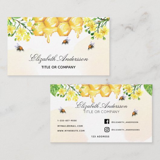 バンブルミツバチ蜂蜜イエロー花模様ソーシャルメディア 名刺 (正面/裏面)