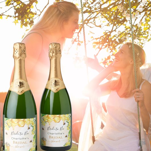 バンブルミツバチ蜂蜜イエロー花模様ブライダルシャワー スパークリングワインラベル