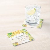 バンブルミツバチ蜂蜜イエロー花模様ベビーシャワー スクエアペーパーコースター (インサイチュ)