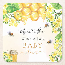 バンブルミツバチ蜂蜜イエロー花模様ベビーシャワー スクエアペーパーコースター