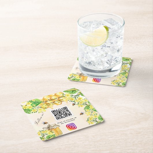 バンブルミツバチ黄色のフローラビジネスソーシャルメディア スクエアペーパーコースター (インサイチュ)