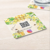 バンブルミツバチ黄色のフローラビジネスソーシャルメディア スクエアペーパーコースター (アングル)