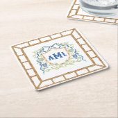 バンブーオリーブのトピアリークレスト | モノグラム スクエアペーパーコースター (アングル)