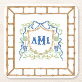 バンブーオリーブのトピアリークレスト | モノグラム スクエアペーパーコースター (正面)