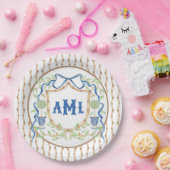 バンブーオリーブのトピアリークレスト | モノグラム ペーパープレート (パーティー)