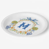 バンブーオレンジトピアリークレスト | 1文字モノグラム ペーパープレート (アングル)