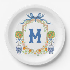 バンブーオレンジトピアリークレスト | 1文字モノグラム ペーパープレート