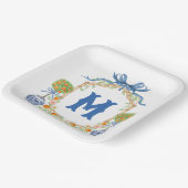 バンブーオレンジトピアリークレスト | 1文字モノグラム ペーパープレート (傾斜あり)