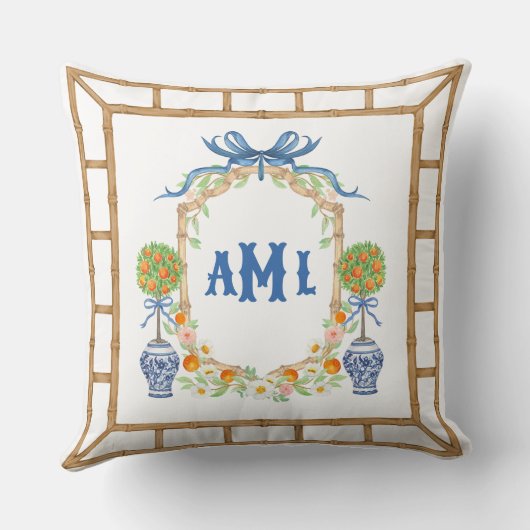 バンブーオレンジトピアリークレスト | 3文字モノグラム クッション (裏面)