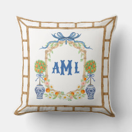 バンブーオレンジトピアリークレスト | 3文字モノグラム クッション