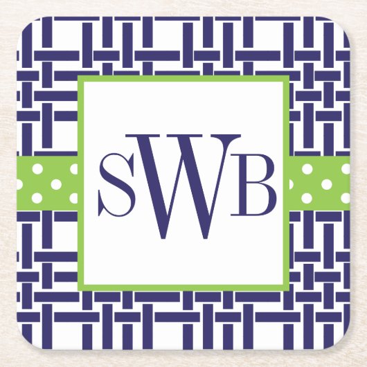 バンブーグロスグレインモノグラムの紙コースター スクエアペーパーコースター (正面)