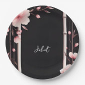 バンブーピンク桜さくらんぼブロッサムブライダルシャワー ペーパープレート (正面)