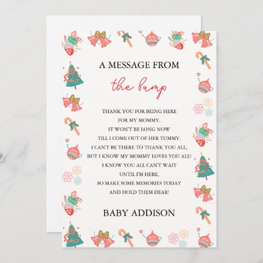 バンプクリスマスの赤ちゃんシャワーからのメッセージ シーズンカード (正面/裏面)