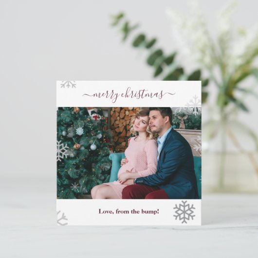 バンプスノーフレーク写真からの陽気なクリスマス シーズンカード (スタンド正面)