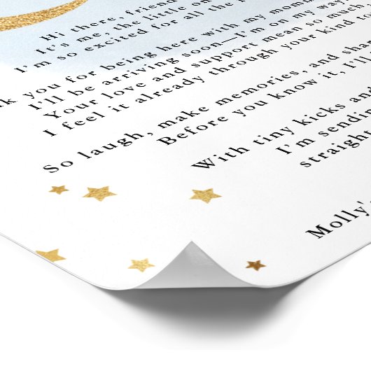 バンプブルー金ゴールドムーンベイビーシャワーからのメッセージ ポスター (角)