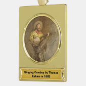 バンホスペインのーのトレイル遊ソングでカウボーイを歌う ゴールドプレートバナーオーナメント (左)