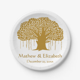 バンヤンノキの素朴な屋外の結婚式 ペーパープレート