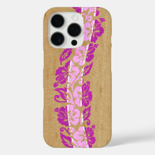 バンヤンハワイアンフェイクハイビスカスウッドサーフボードピンク iPhone 16 PROケース