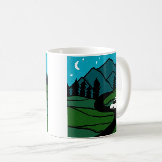 バンライフツリーズフォレストマウンテンムーンスターズを探索 コーヒーマグカップ (正面右)