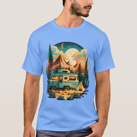 バンライフ リトリート ヴィンテージ キャンプ ビバ アドベンチャー vi tシャツ (正面)
