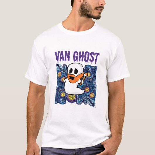 バン幽霊おもしろいアートハロウィーンバンゴッホ Tシャツ (正面)