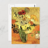 バン日本のゴッホのバラとアネモネス付き花瓶 ポストカード (正面/裏面)