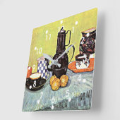 バン・ゴッホ:ブルーエナメルコーヒーポット スクエア壁時計 (傾斜)