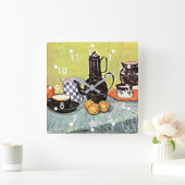 バン・ゴッホ:ブルーエナメルコーヒーポット スクエア壁時計 (ホーム)