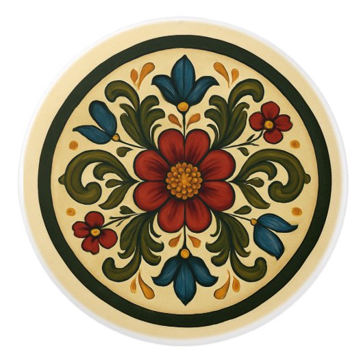 バヴァリアントレ絵を描ススタイルコタジェーコアフォークアート セラミックノブ (正面)