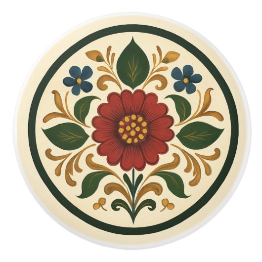 バヴァリアントレ絵を描ススタイルコタジェーコアフォークアート セラミックノブ (正面)