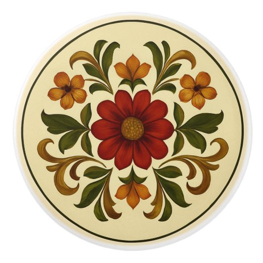 バヴァリアントレ絵を描ススタイルコタジェーコアフォークアート セラミックノブ (正面)