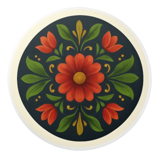 バヴァリアントレ絵を描ススタイルコタジェーコアフォークアート セラミックノブ (正面)