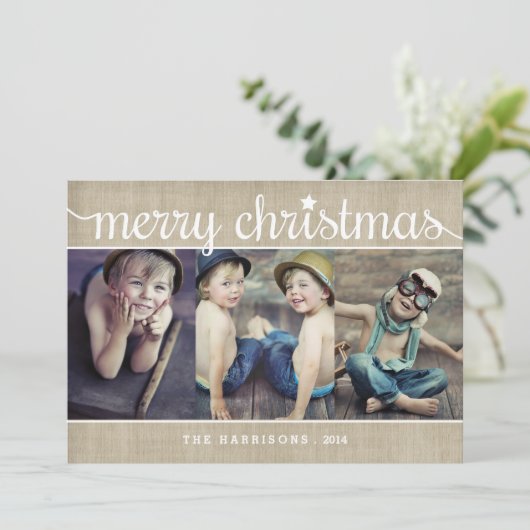 バーお洒落ラップ素朴メリークリスマスフォト シーズンカード (スタンド正面)