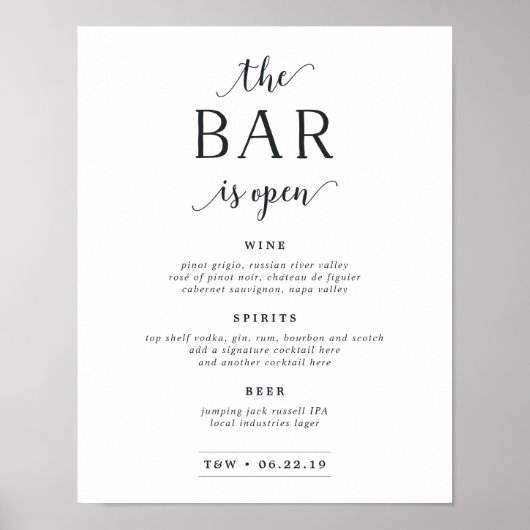 バーが開いている |の結婚バーメニュー記号 ポスター (正面)