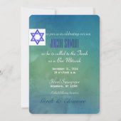 バーこうもりブナイツリーオブライフ（ユダヤ教の）バル・ミツバーウォーターカラーブルー 招待状 (裏面)