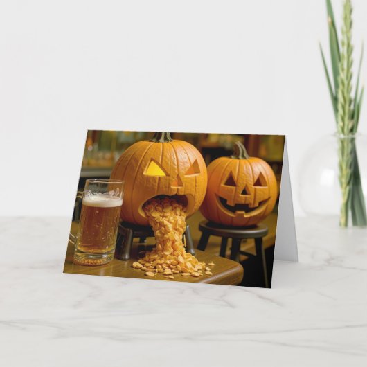 バーでハロウィンのカボチャの誕生日ユーモア カード (正面)