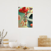 バーで飲む猫ビール ポスター (キッチン)