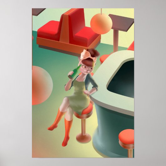 バーで飲む猫ビール ポスター (正面)