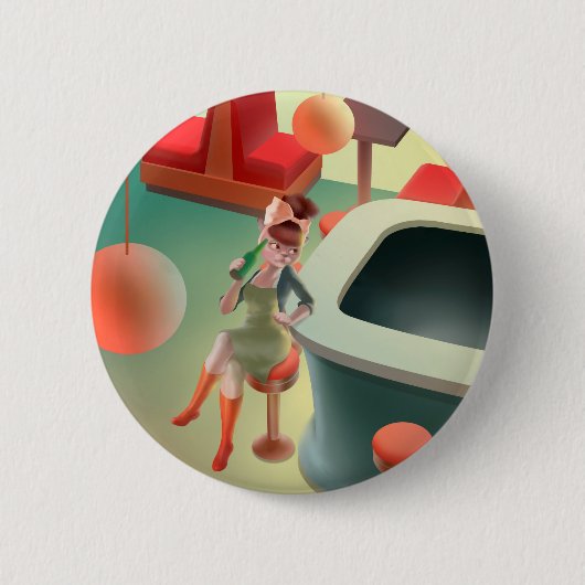 バーで飲む猫ビール 缶バッジ (正面)