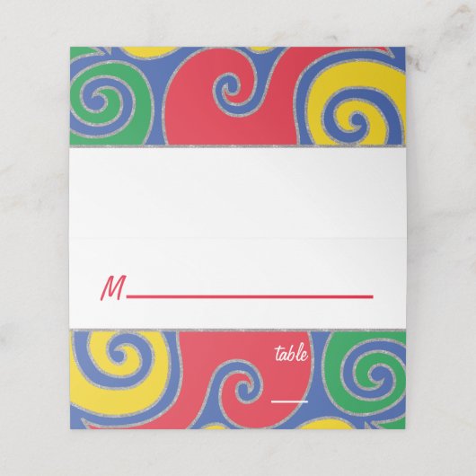 バーとバルミツワーエレガントの色の渦巻き プレイスカード (外部開封)