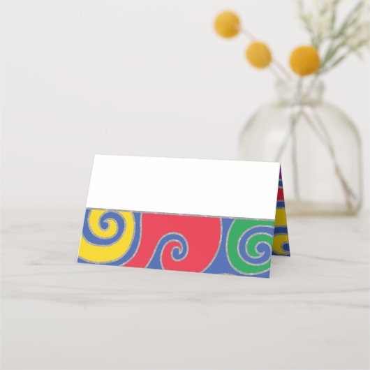 バーとバルミツワーエレガントの色の渦巻き プレイスカード (裏面)